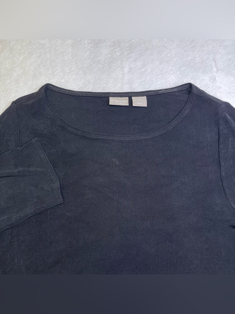 Chicos Travelers Black Layered Asymmetric Tunic Womens Size 0 US 4/6 3/4 Sleeve
